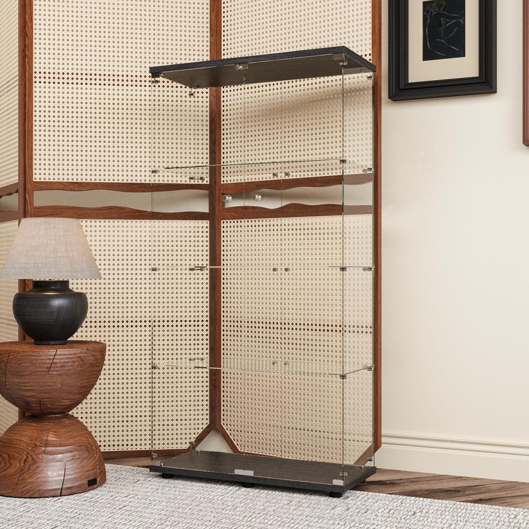 【新品】4段ワイド ブラック 棚 コレクションケース ガラス フィギュアケース