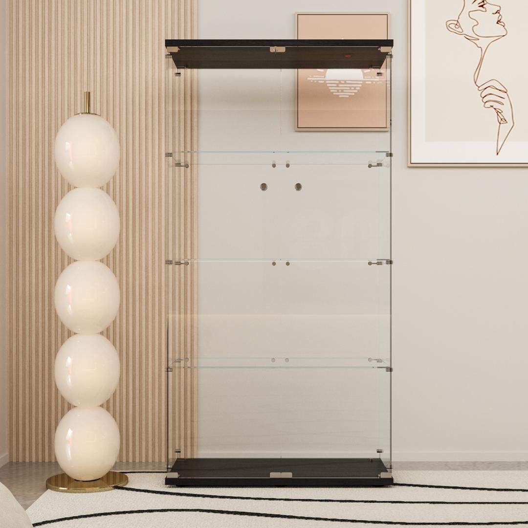 【新品】4段ワイド ブラック 棚 コレクションケース ガラス フィギュアケース