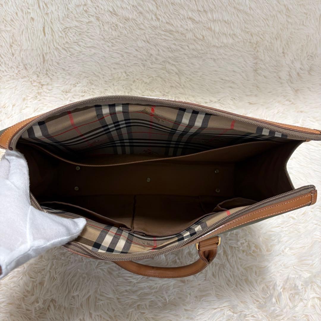 【美品】バーバリー レザー ビジネスバッグ 2way ノバチェック A4書類収納