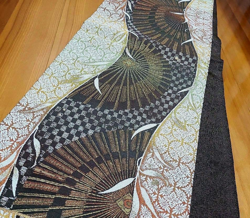 ◆『最高級捩り和紙 美山杉染め』六通柄袋帯【番傘　華七宝】さが美