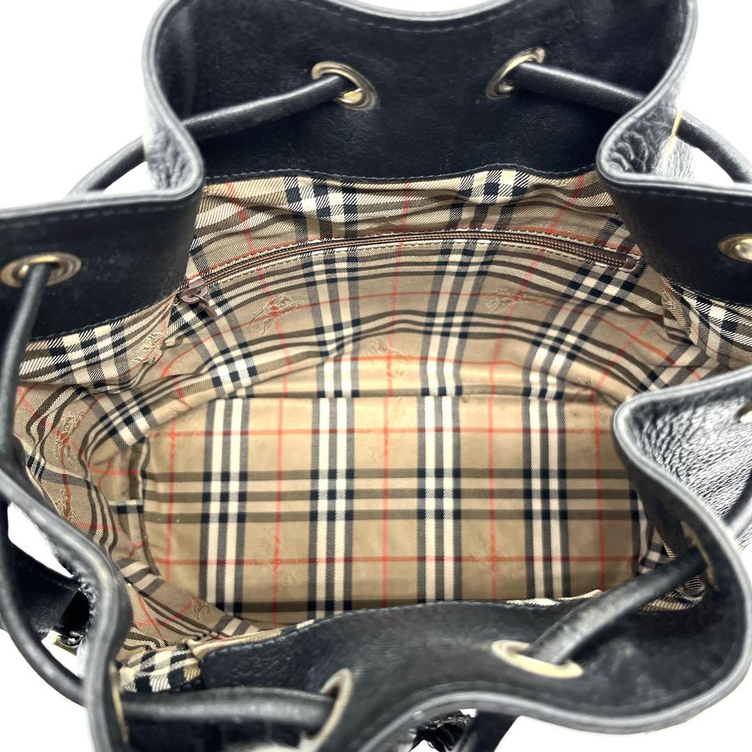 【90s 美品】バーバリー 巾着 レザー ホースロゴ ブラック ショルダーバッグ