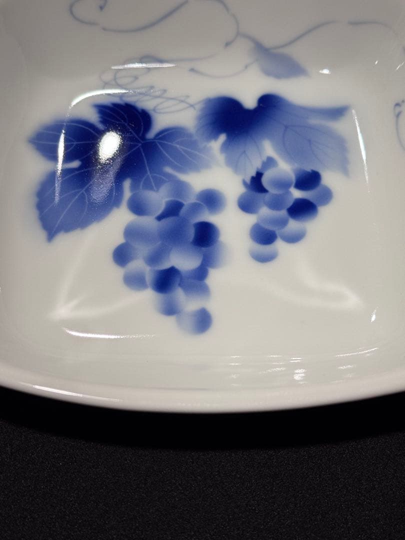 深川製磁　ブルーワイナリー　角大皿（一房　二房）　ペア　小付　葡萄