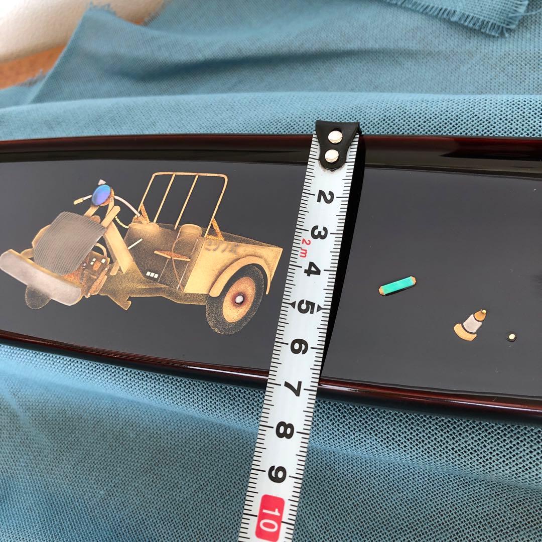 箱瀬淳一　長方ペン皿　40cm漆器　水野式　自動三輪車　蒔絵　飾り皿　輪島塗長皿