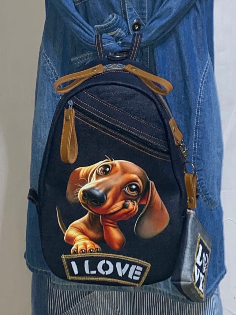 ダックスのプリントイラスト ショルダーバッグ ネイビー