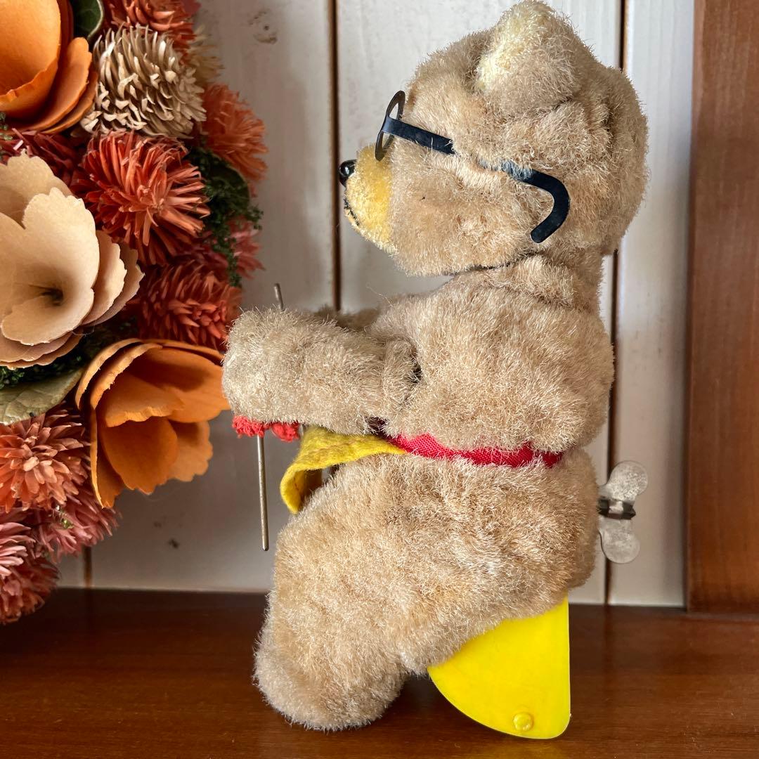 max carl ヴィンテージ　ゼンマイ式　編み物をするテディベア　蚤の市