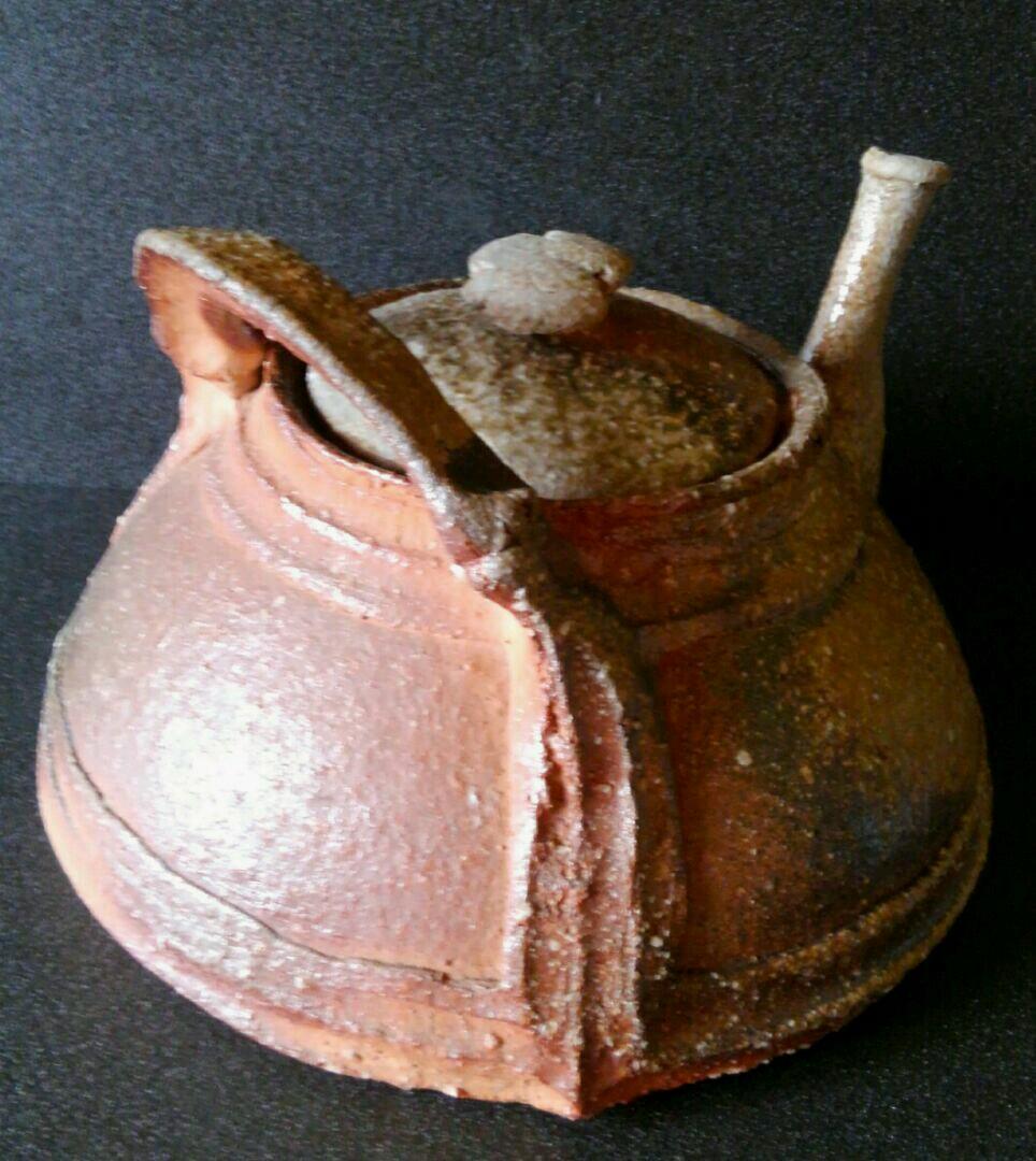 人気作家　眉山窯　沖康史作　焼締　信楽　土瓶形　花入れ　花瓶　オブジェ　共箱