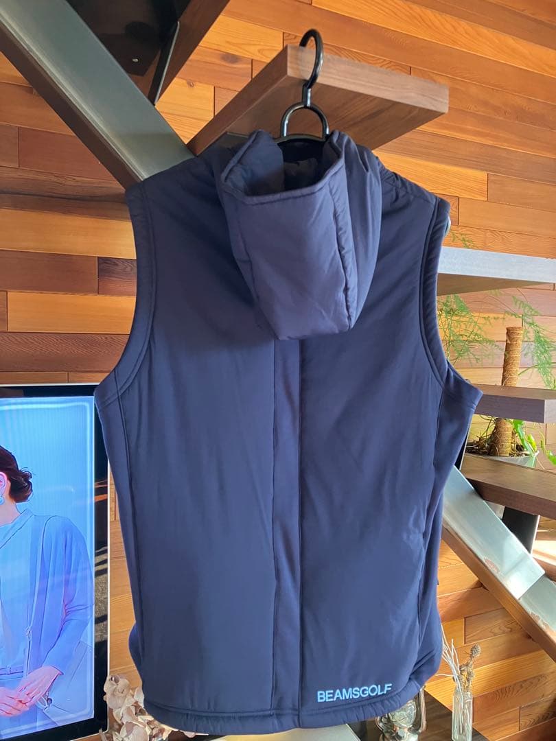 BEAMS GOLF フード付きベスト M ネイビー