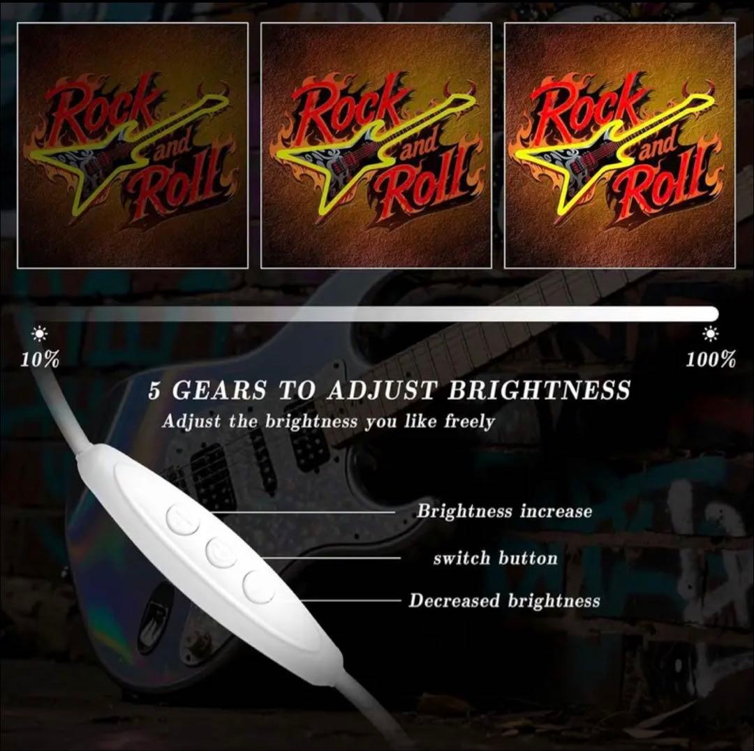 ロック ギター ネオンライト LED 壁掛け USB調光 インテリア
