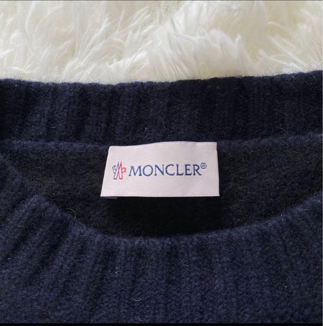 モンクレール モヘヤ混 ニット ロゴ ワッペン 刺繍 ネイビー ボタン セーター