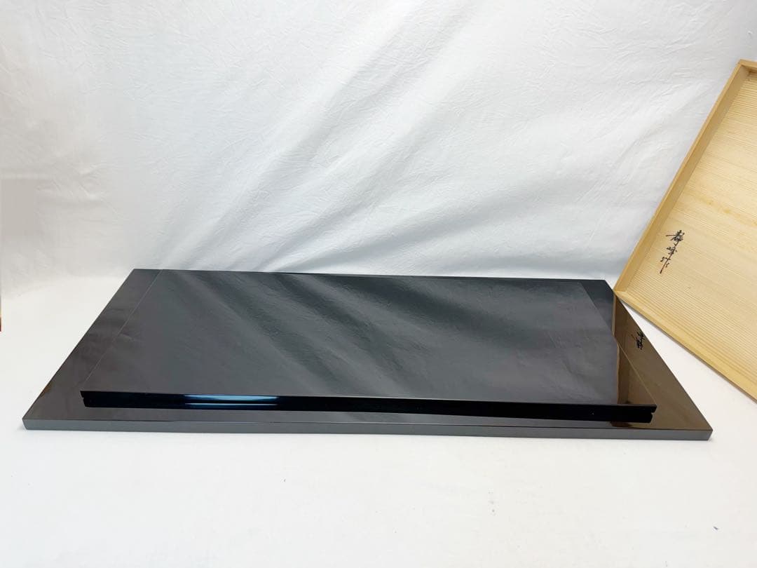 未使用 茶道具 塗師 静峰作 輪島塗 黒真塗 長板 壱双 共箱