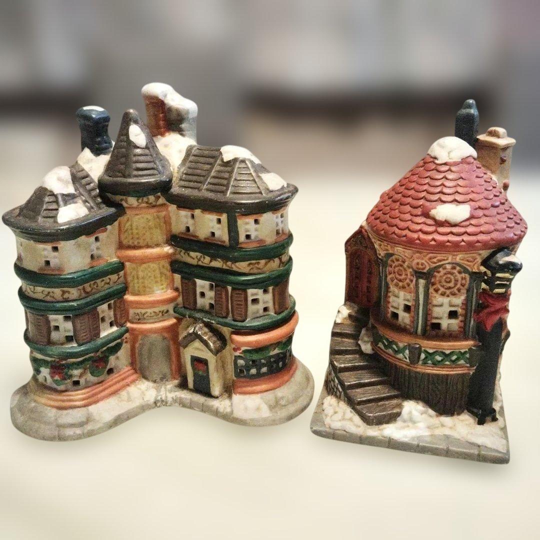 クリスマスヴィレッジ ミニチュアハウス 陶器 ランプ 15点セット