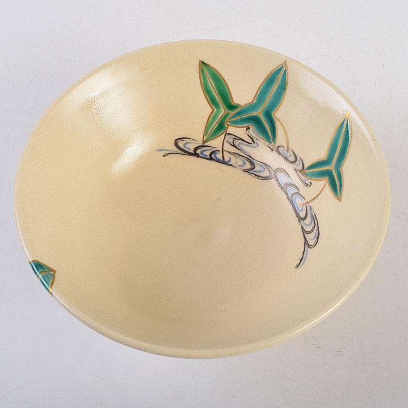 茶道具　京焼　宮川一三造　色絵　おもだか（沢瀉）茶碗　共箱　C　9269