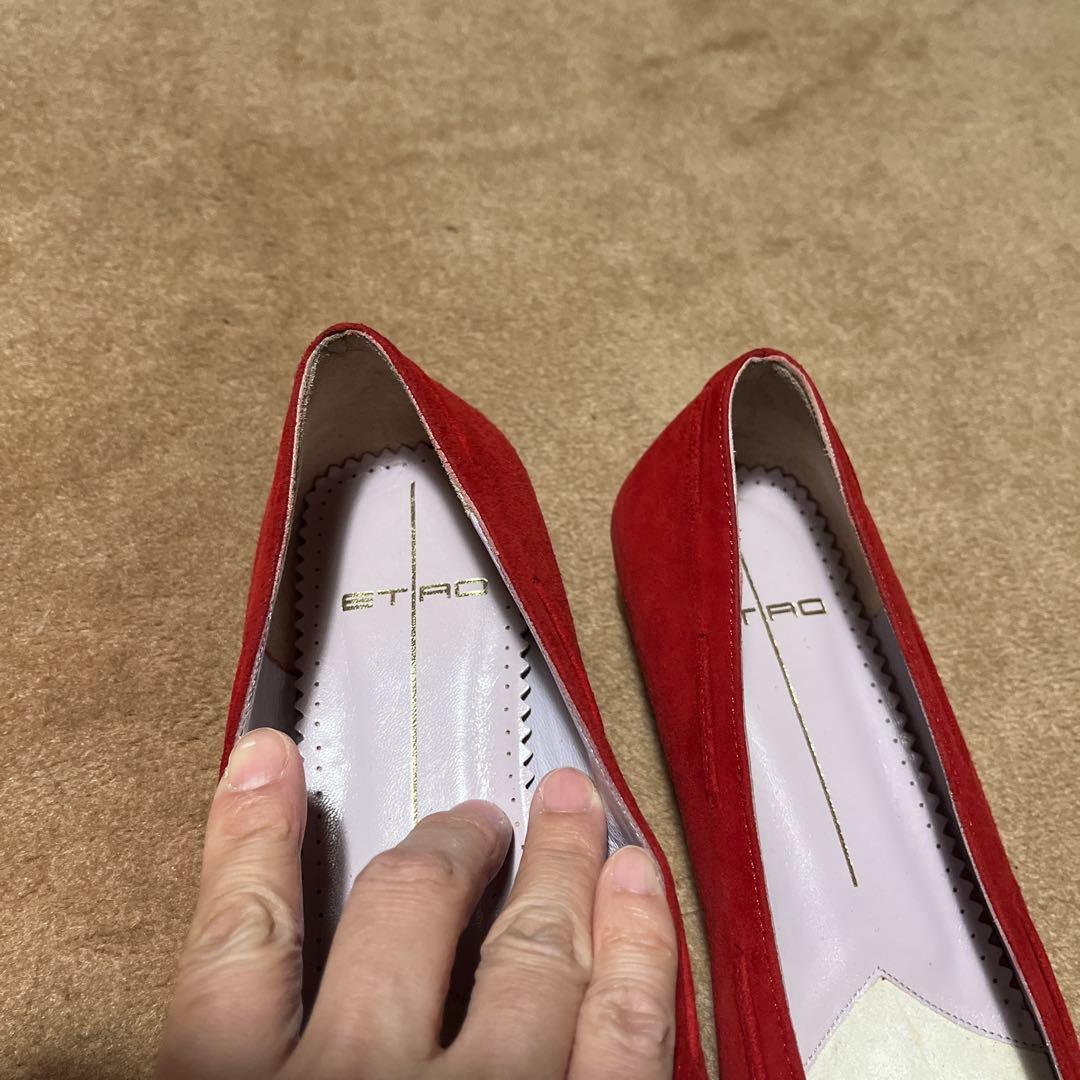 【美品】 エトロ　ETRO レディース　パンプス　赤　スエード　23.5