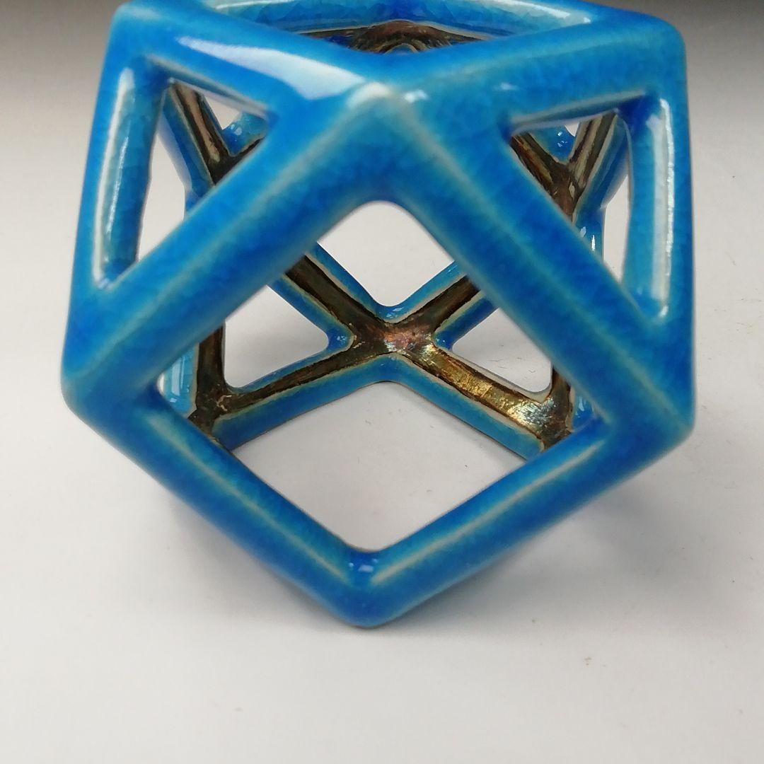 Ｔ７５２　蓋置　『浅黄交趾　銀彩切子』『平安　手塚桐鳳』　共箱　茶道具