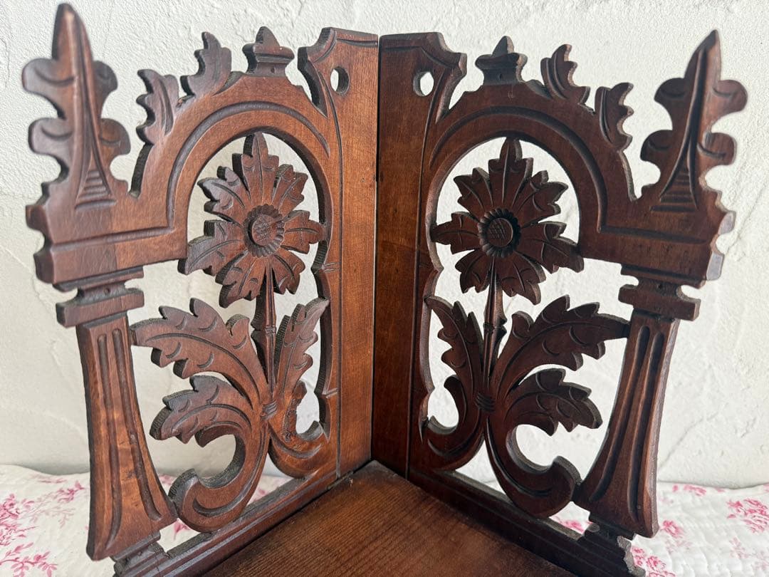 フランスアンティーク　木製コーナーシェルフ　折りたたみ式