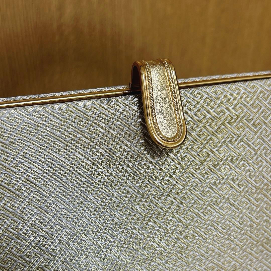 神田胡蝶　和装バッグ　フォーマル　佐賀錦　紗綾型地紋　正絹　金糸　礼装