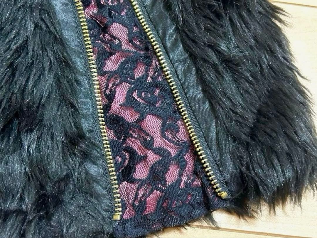 GOLDS♡チェーン付き♡ファー♡レッグカバー♡ZIP♡総レース♡黒×ピンク