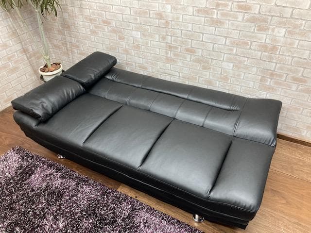革張りソファーベッド　ブラック　ゆったりサイズ　新品