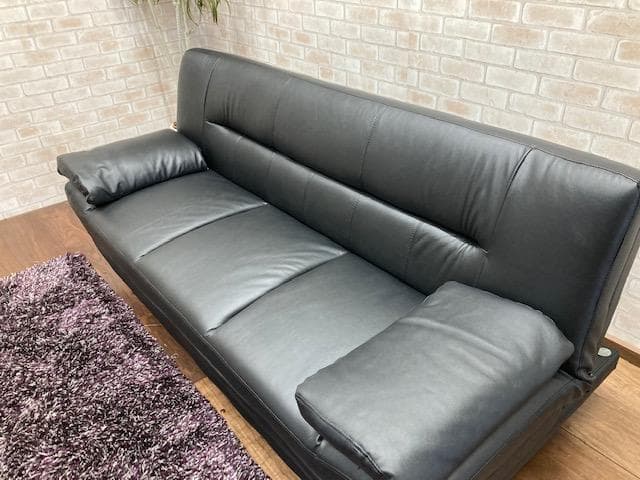 革張りソファーベッド　ブラック　ゆったりサイズ　新品
