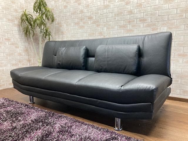 革張りソファーベッド　ブラック　ゆったりサイズ　新品
