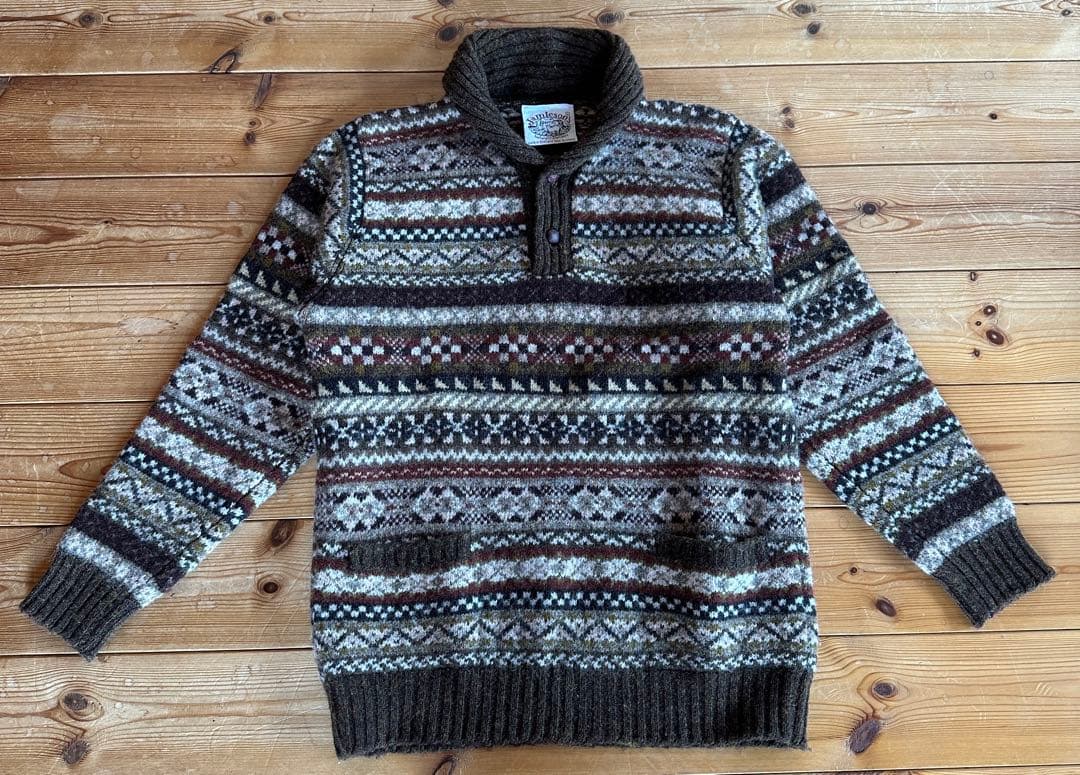 【Lサイズ】Jamison’s フェアアイル柄　ショールカラーセーターニット