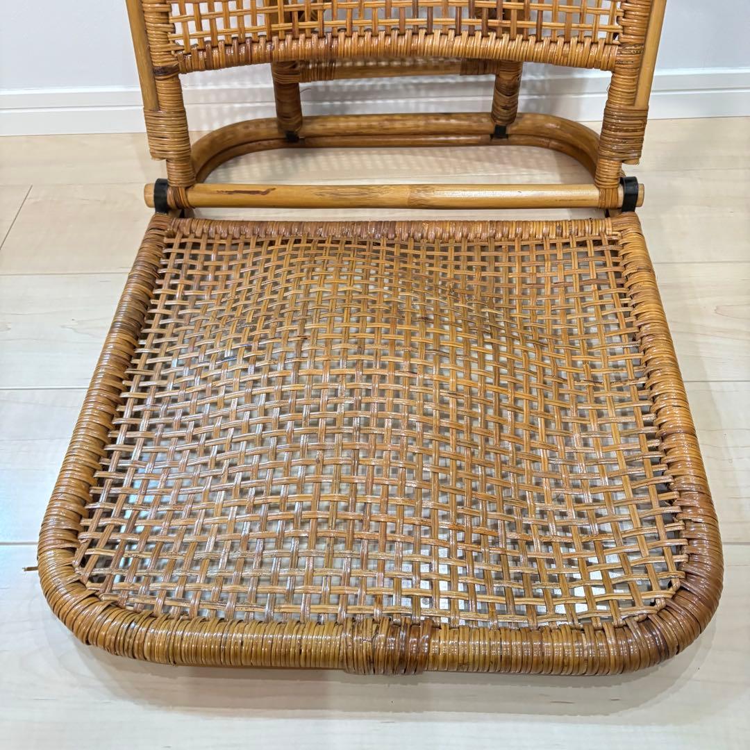 レトロ　ラタン 籐 座椅子 3脚セット 折りたたみ 2段階リクライニング