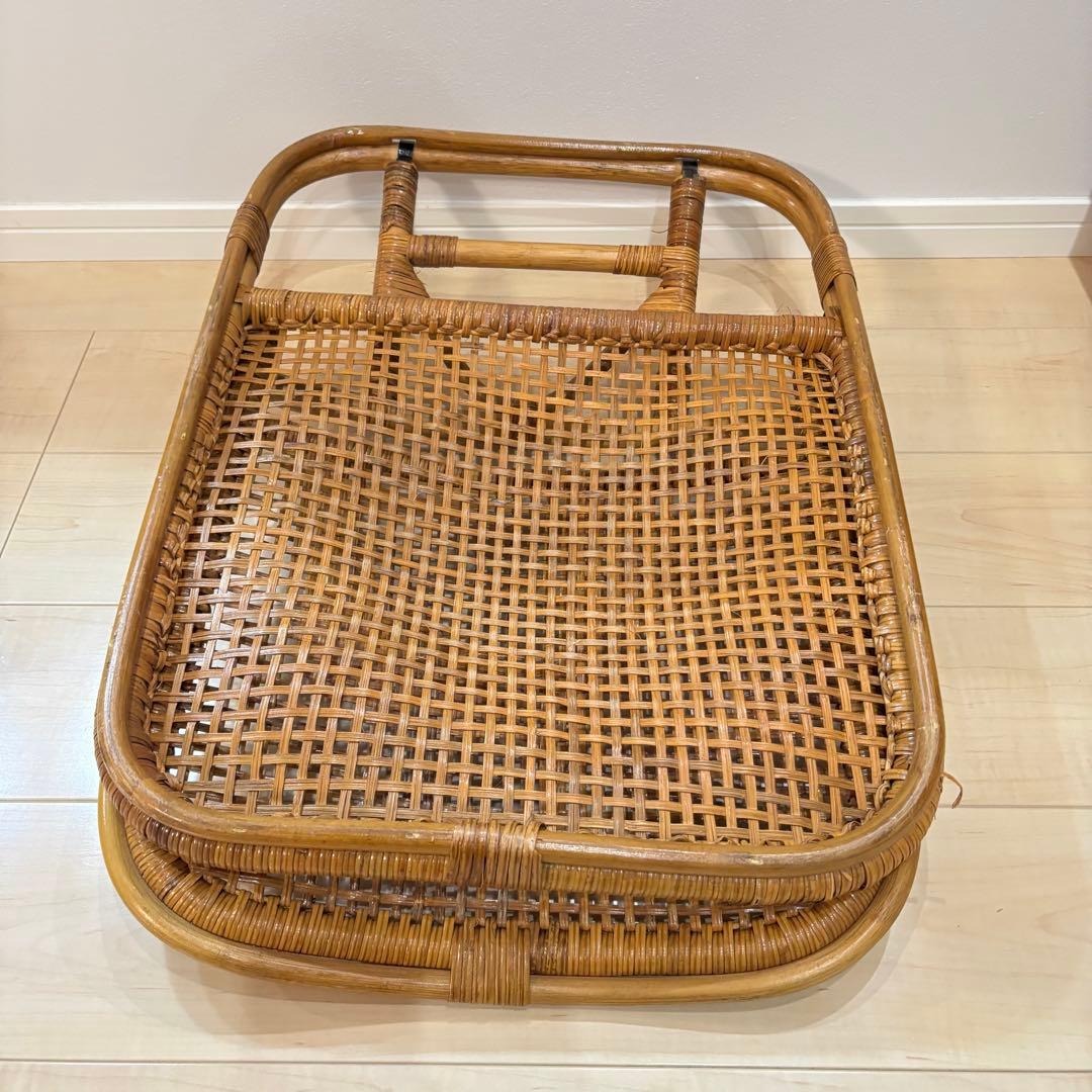 レトロ　ラタン 籐 座椅子 3脚セット 折りたたみ 2段階リクライニング