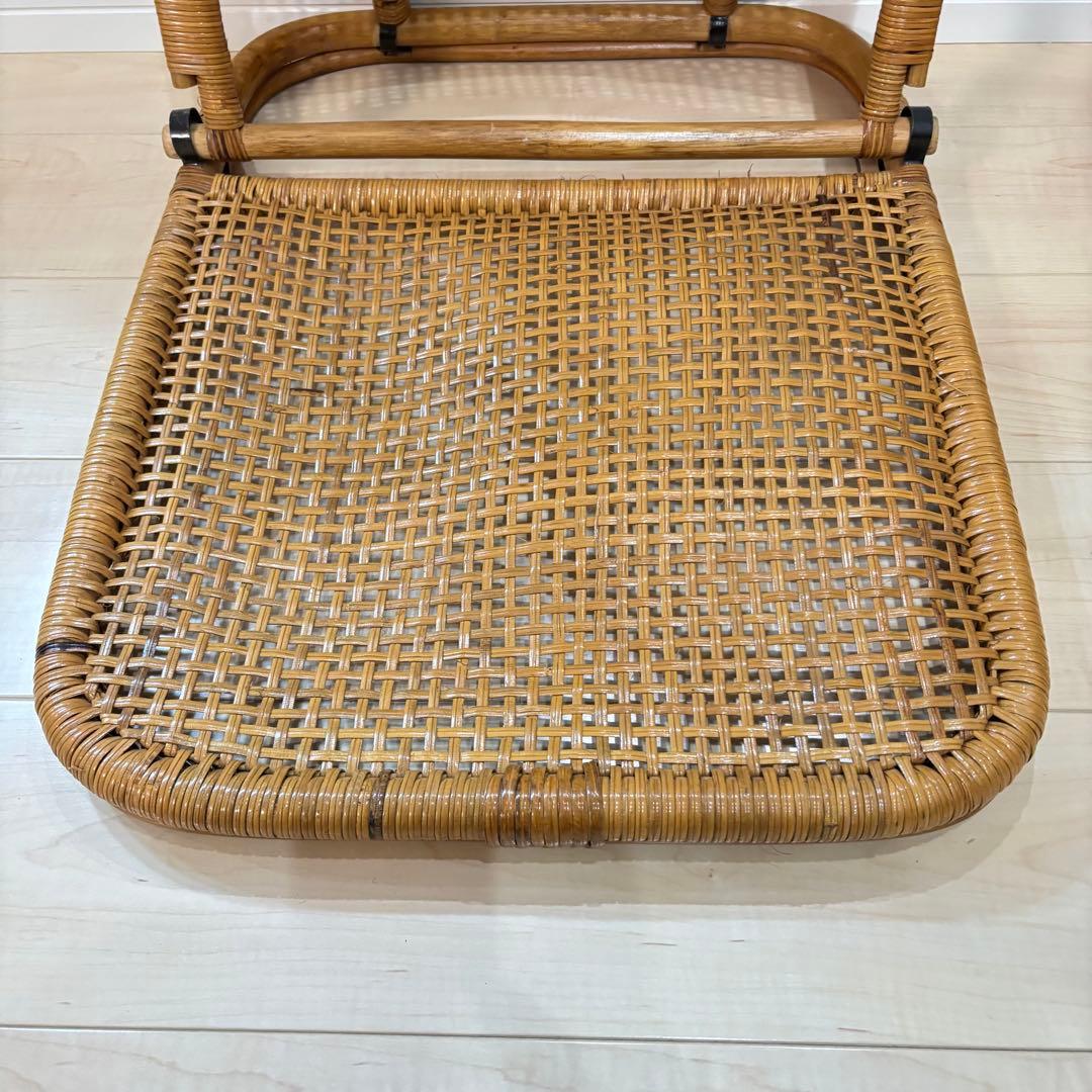 レトロ　ラタン 籐 座椅子 3脚セット 折りたたみ 2段階リクライニング