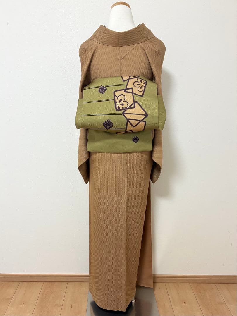 年末年始セール！　袷　紬　御召　小格子　裄67cm 正絹