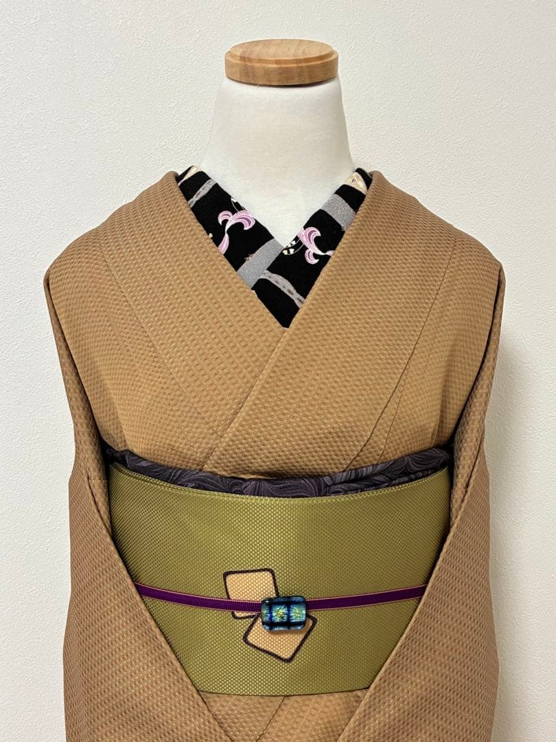 年末年始セール！　袷　紬　御召　小格子　裄67cm 正絹