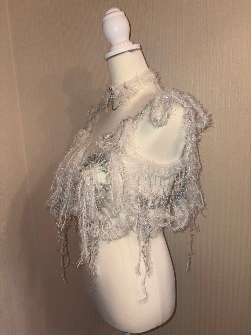 ハンドメイド　ニット　キャミソール( 白×シルバー)✩‧₊