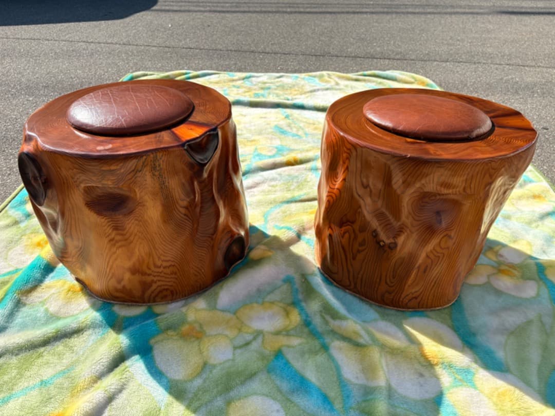 【まとめ割あり】 屋久杉　椅子　スツール　極上杢目　世界遺産　認定シール付　⑤