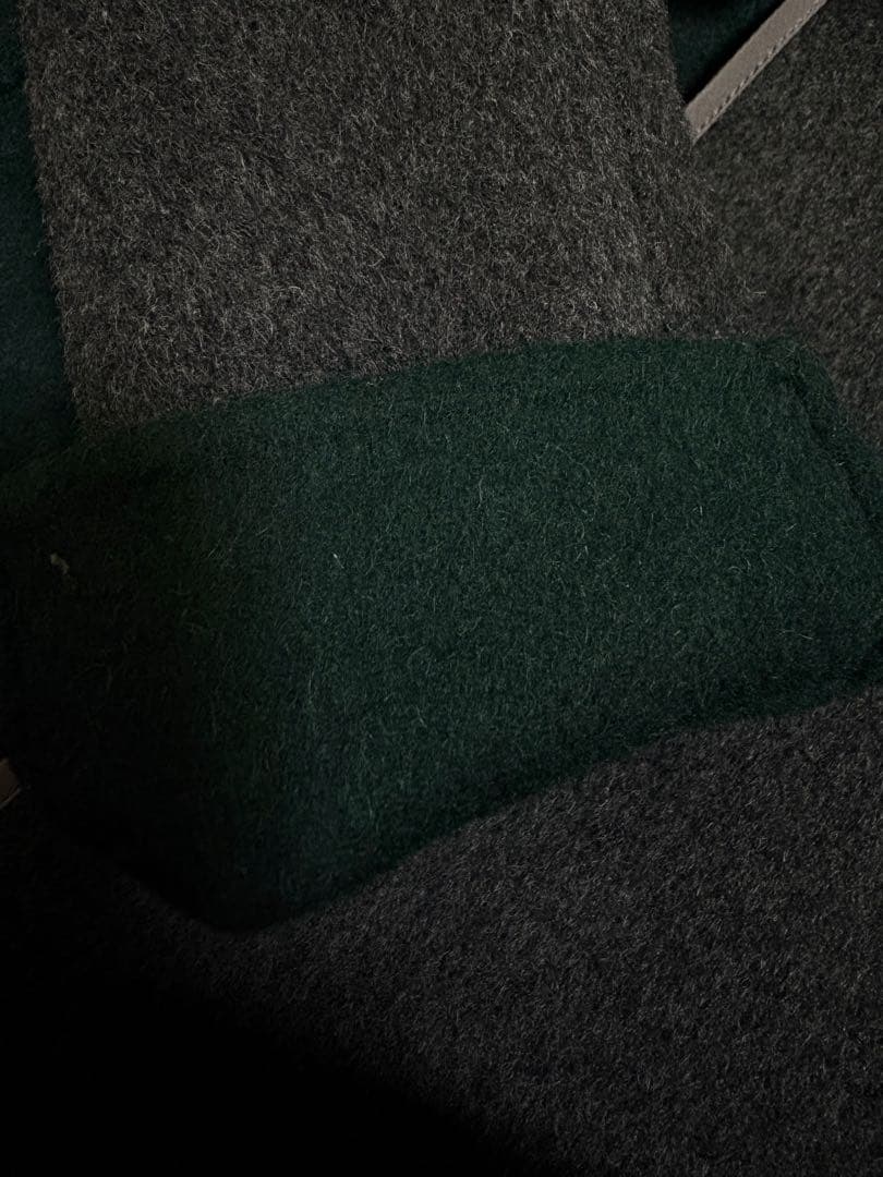 ENFOLD ウールリバー　ノーカラーコート　グレー　裏グリーン　36