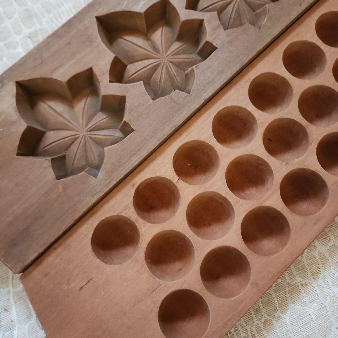 菓子木型2点セット-10　古い 木型 菓子型 和菓子 木製 古道具 古物