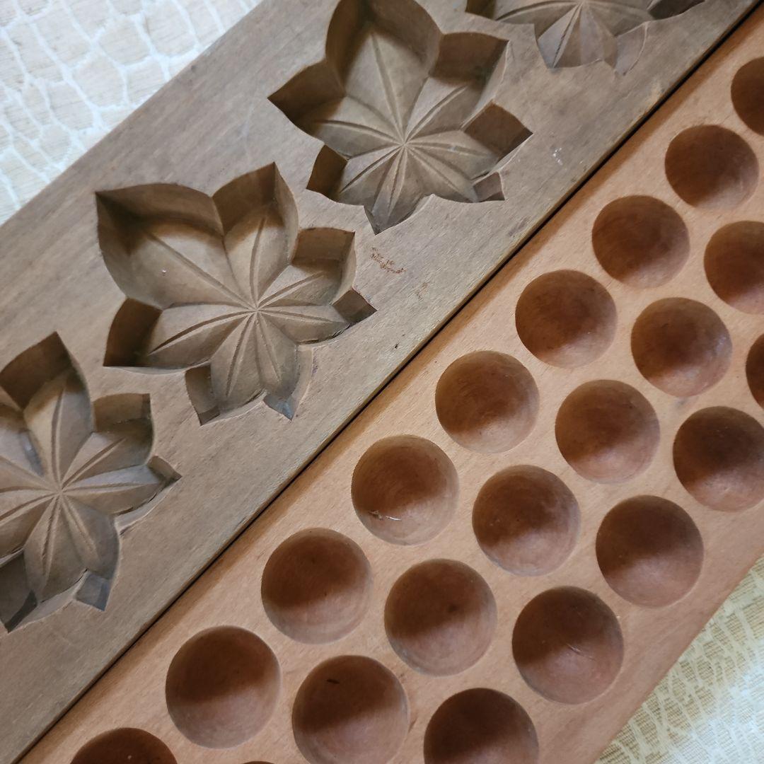 菓子木型2点セット-10　古い 木型 菓子型 和菓子 木製 古道具 古物