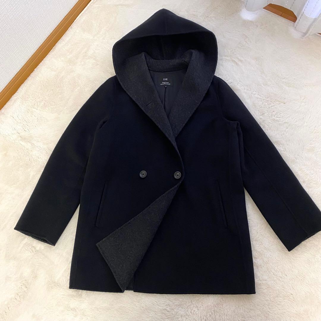23区 ソフトリバーフーテッドコート　38 ブラック　黒