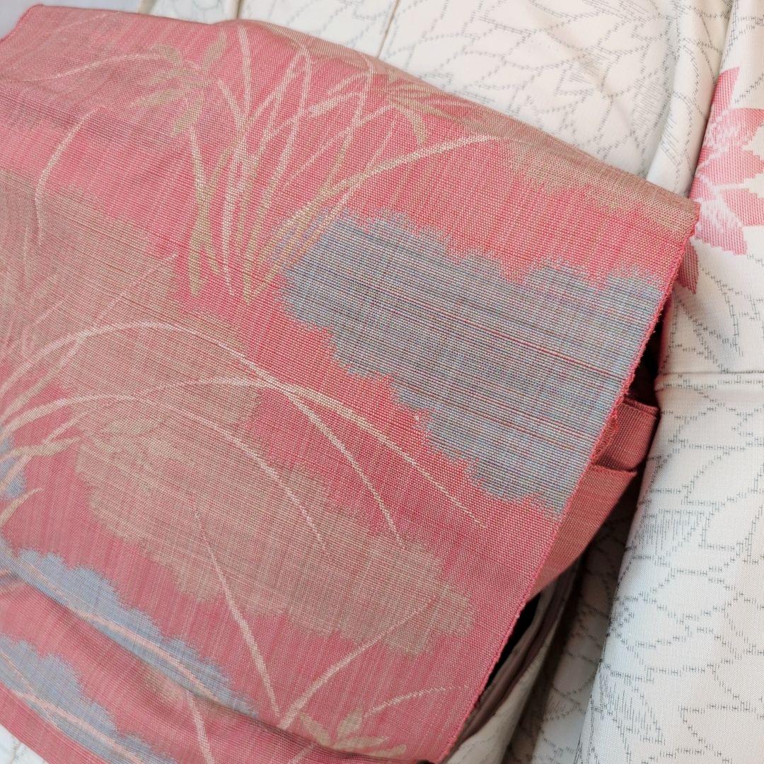 小紋　フルセット　着物　白地　花　しつけ糸　花　可愛い　おしゃれ　O3