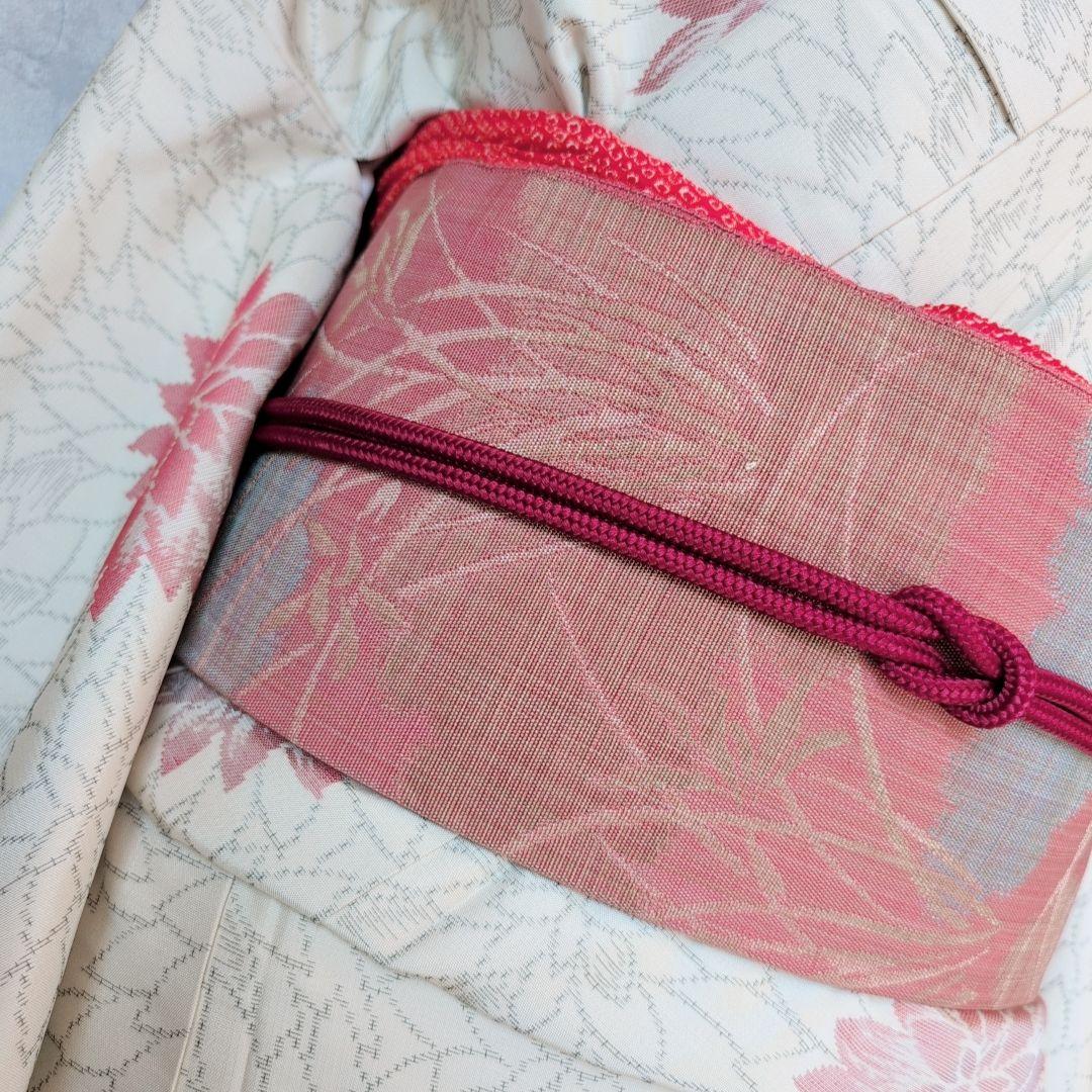 小紋　フルセット　着物　白地　花　しつけ糸　花　可愛い　おしゃれ　O3