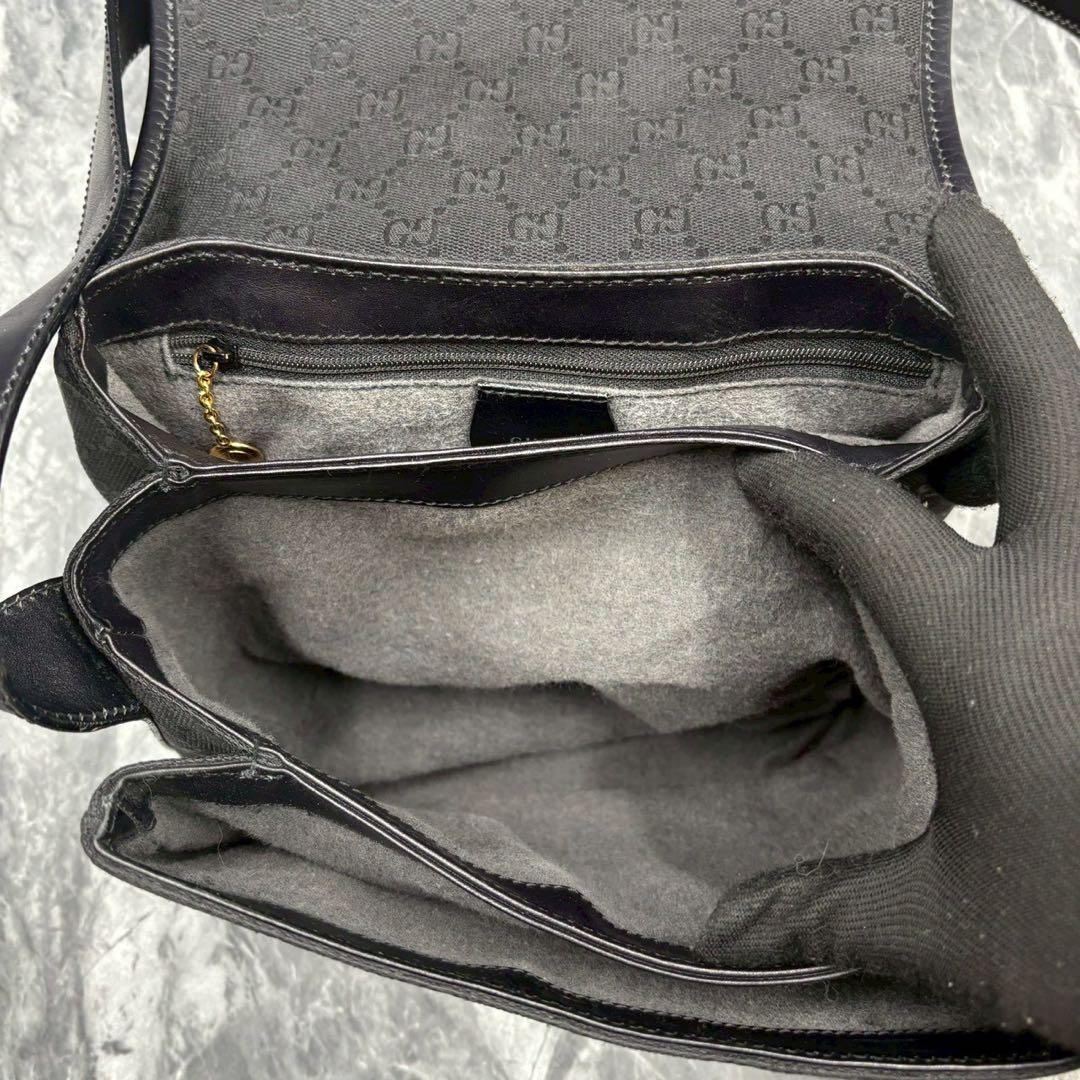 ✨美品✨GUCCI GG ショルダーバッグ ブラック ロゴ レザー ゴールド金具