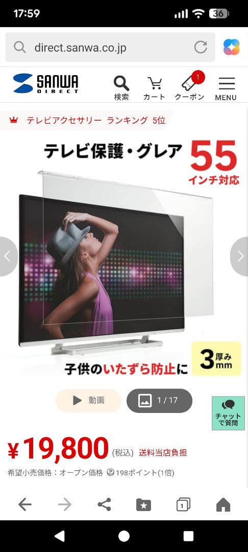 サンワサプライ 液晶テレビ保護パネル 55インチ 品番200-CRT018
