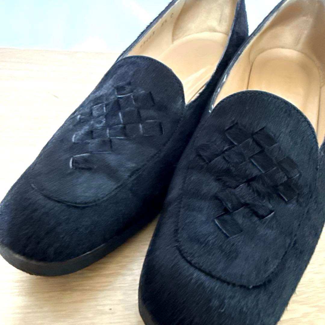 【美品】BOTTEGA VENETAボッテガヴェネタ ローファー ハラコ　黒