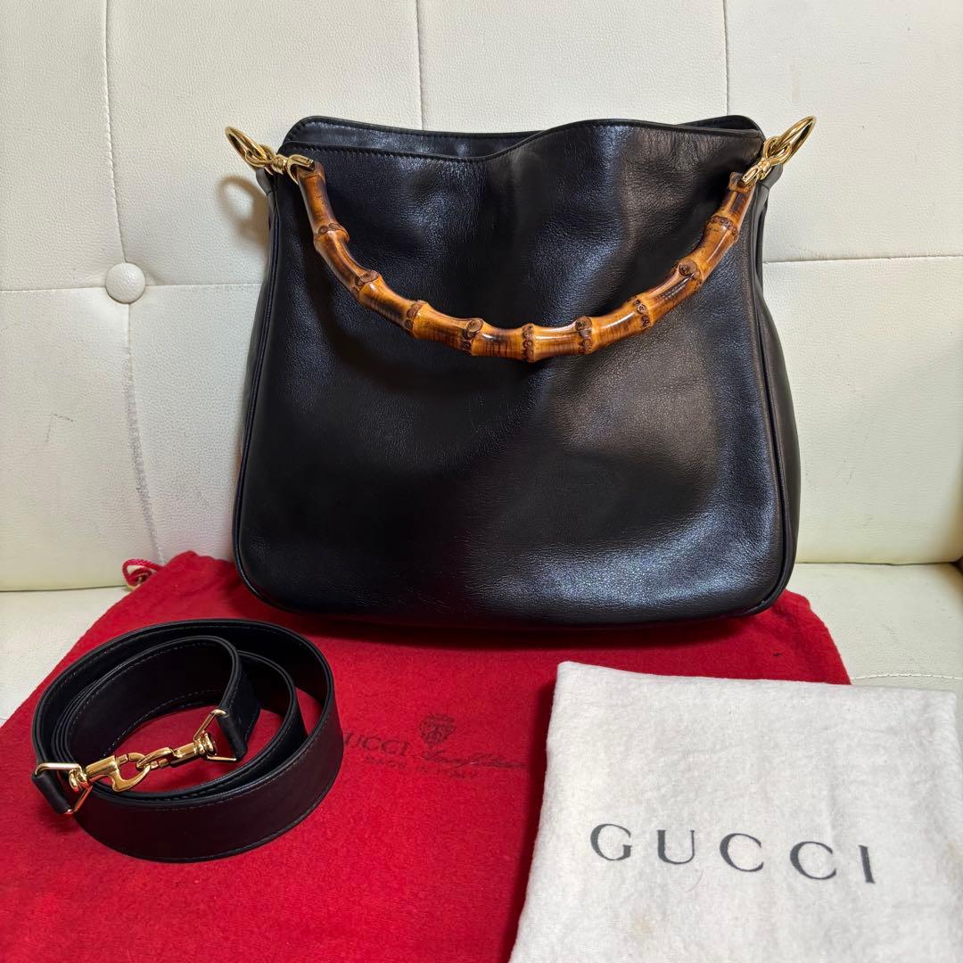 美品　GUCCI オールド　グッチ　バンブー　2way ショルダー バッグ　黒