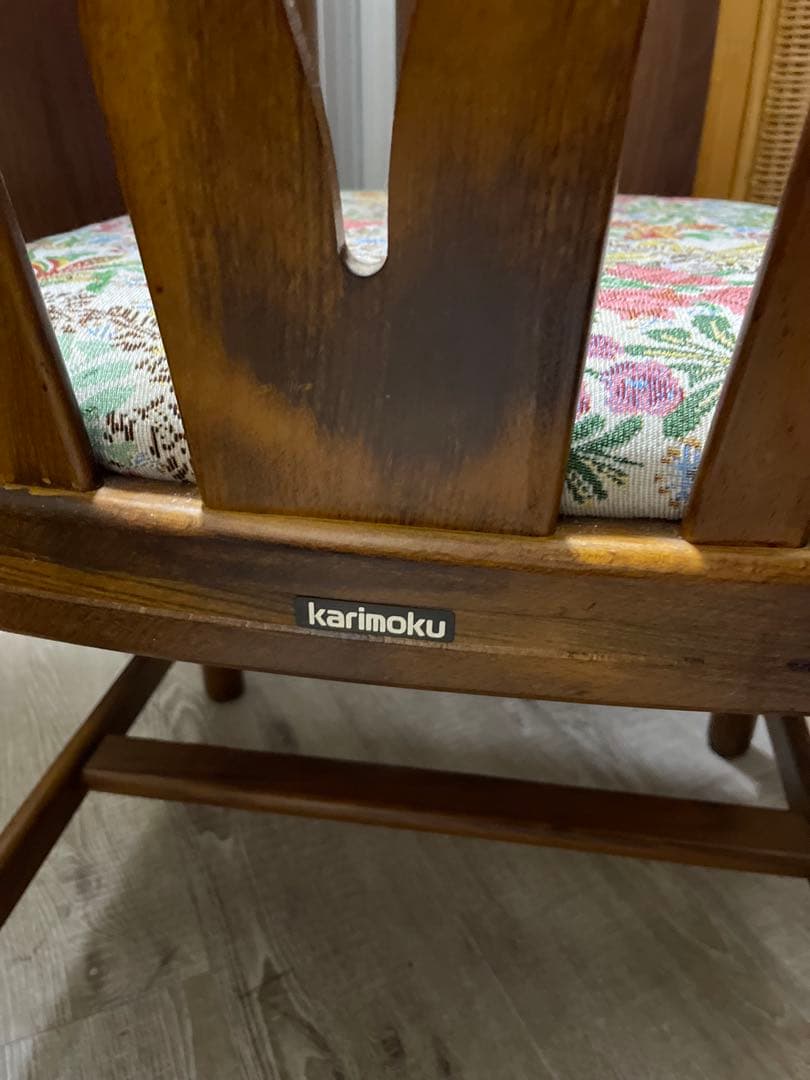 カリモク家具　アンティーク　花柄　木製ダイニングチェア ③