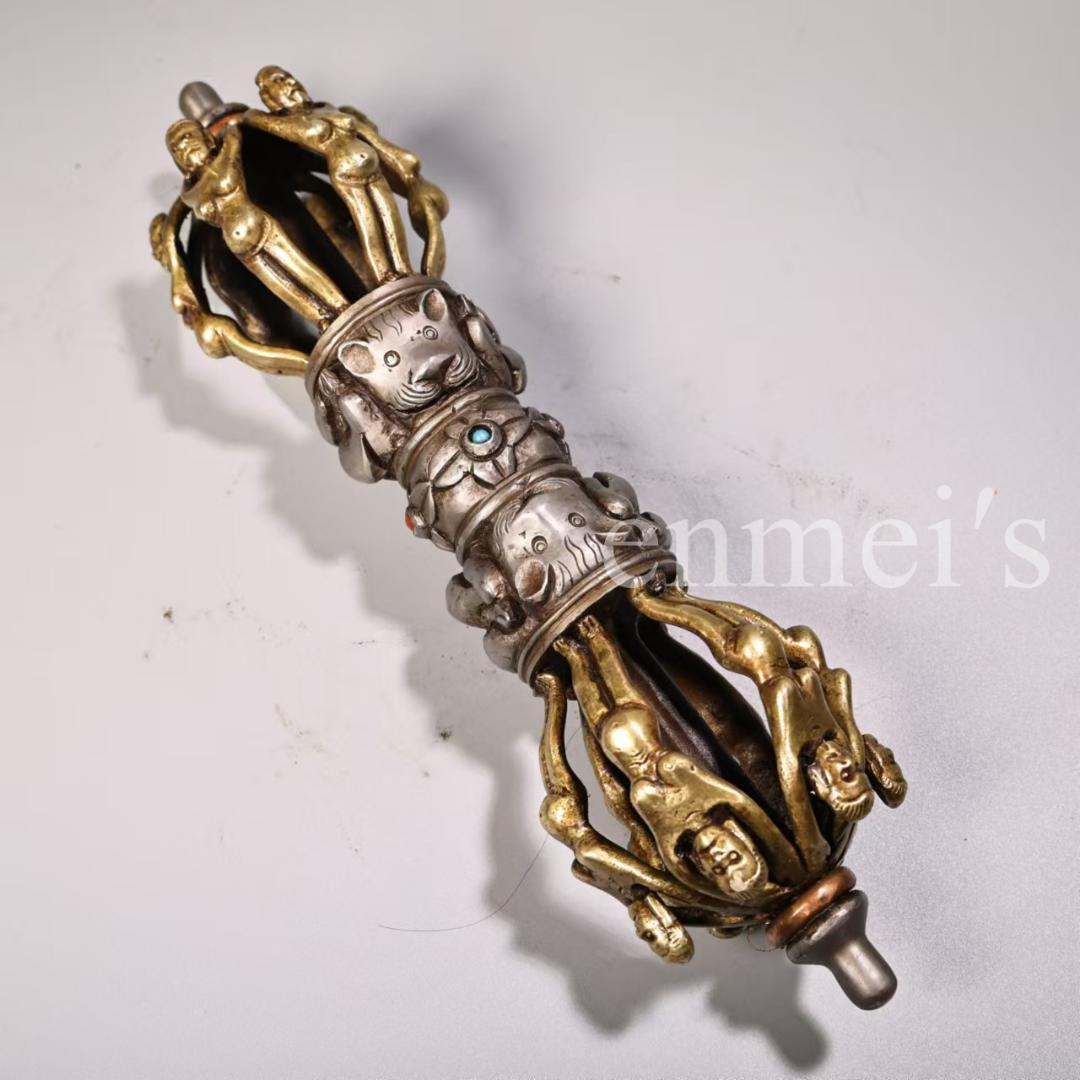 中国古美術・蔵伝工芸・ 寒鉄製・九股多杰金剛降魔杵・仏教法具・魔除け・開運・護身