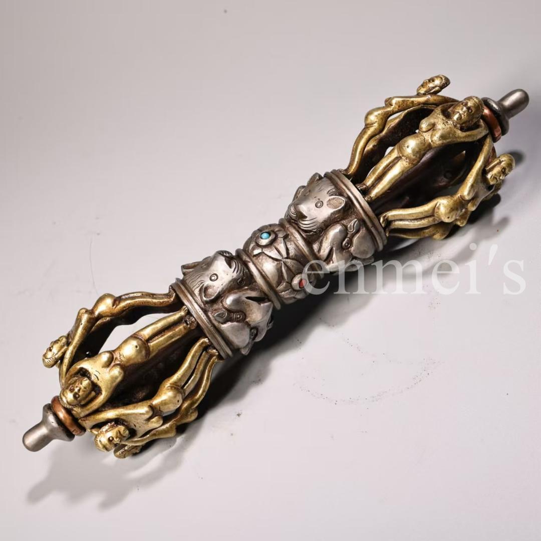 中国古美術・蔵伝工芸・ 寒鉄製・九股多杰金剛降魔杵・仏教法具・魔除け・開運・護身