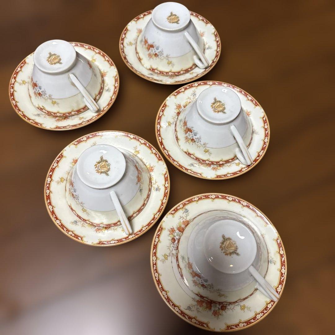 アンティークカップ＆ソーサー五客セットシェイプカップオールドノリタケライバル会社