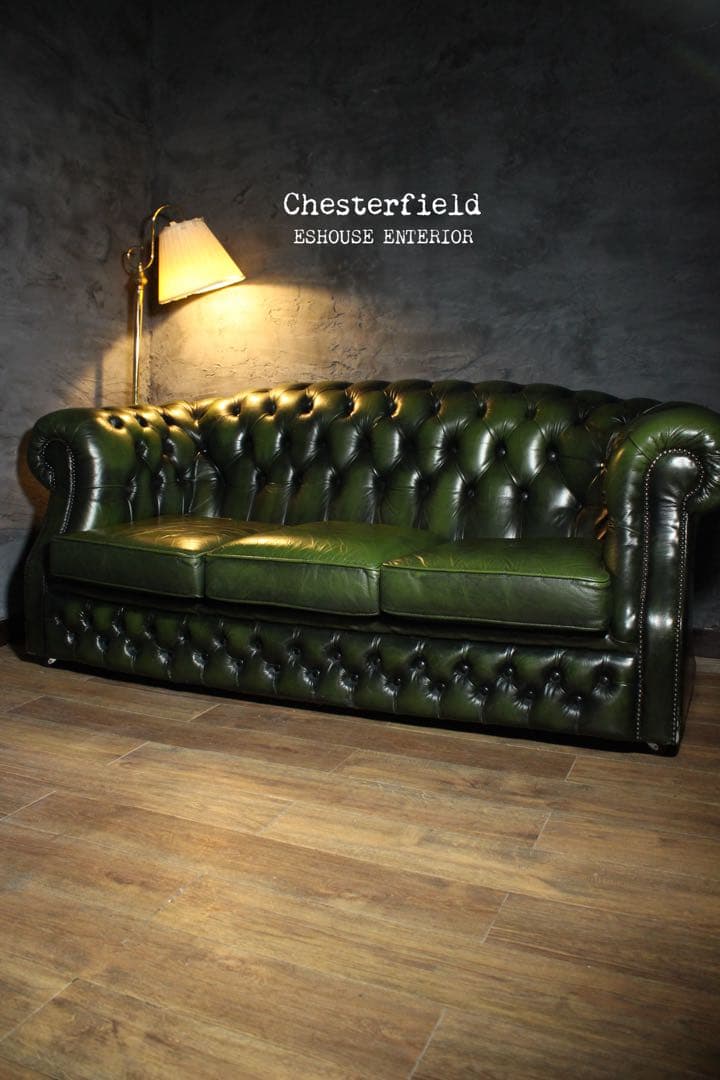 首都圏送無料〜英国チェスターフィールド 伝統キャスター式 総本革 輸入 ソファ