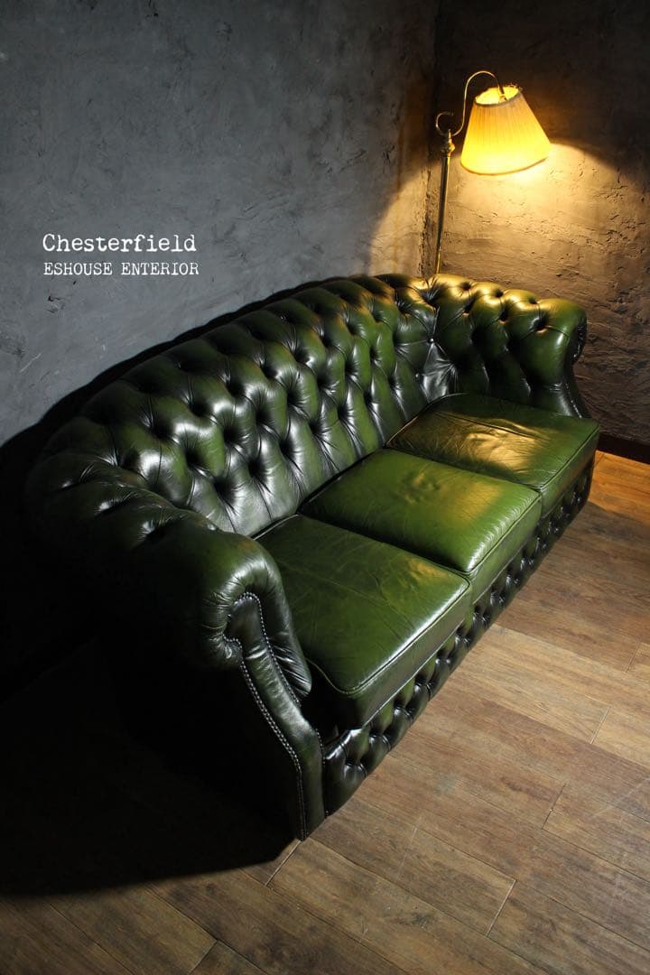 首都圏送無料〜英国チェスターフィールド 伝統キャスター式 総本革 輸入 ソファ