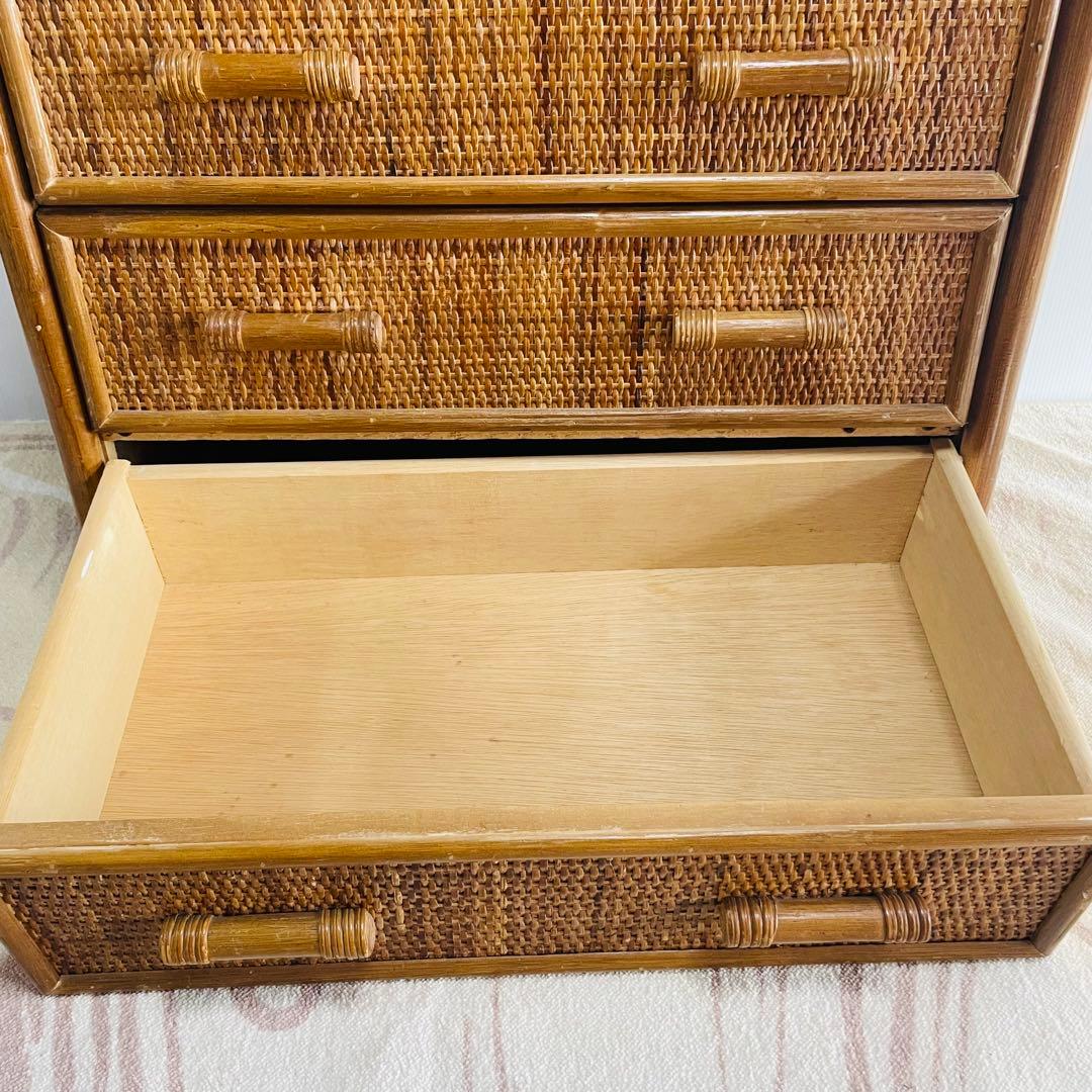 ラタン 4段チェスト 籐家具 洋服タンス レトロ