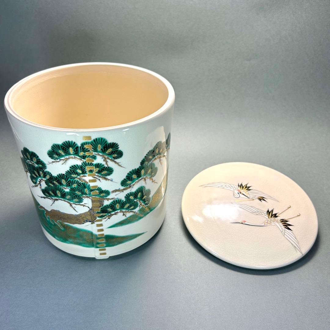 水指　『手塚大示　仁清写　松鶴絵曲形』　即中斎好写　桃山窯　茶道具　共箱　工芸品